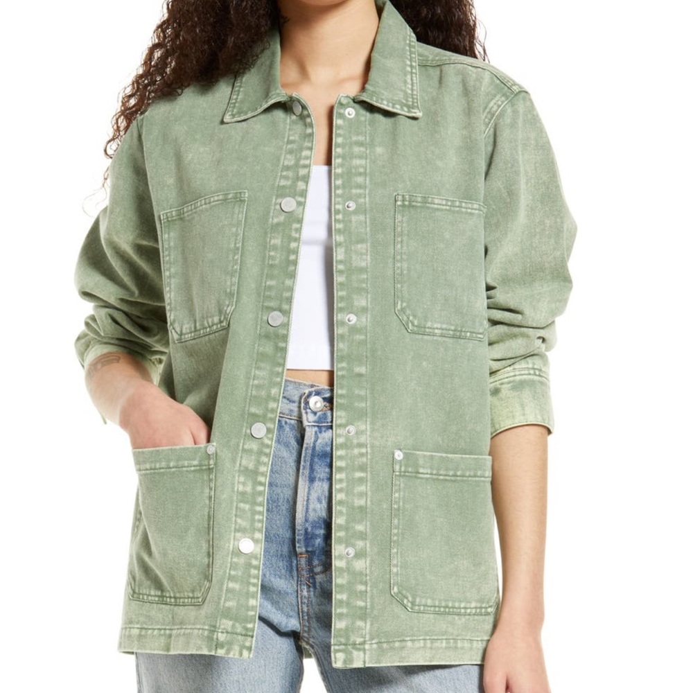NWT - Blank NYC - Garment Dye Acid Wash Twill Shirt Jacket - Kale Chips - XS